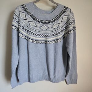 NWOT Weatherproof Womens M Medium Fairisle Sweater Light Blue Argyle Soft